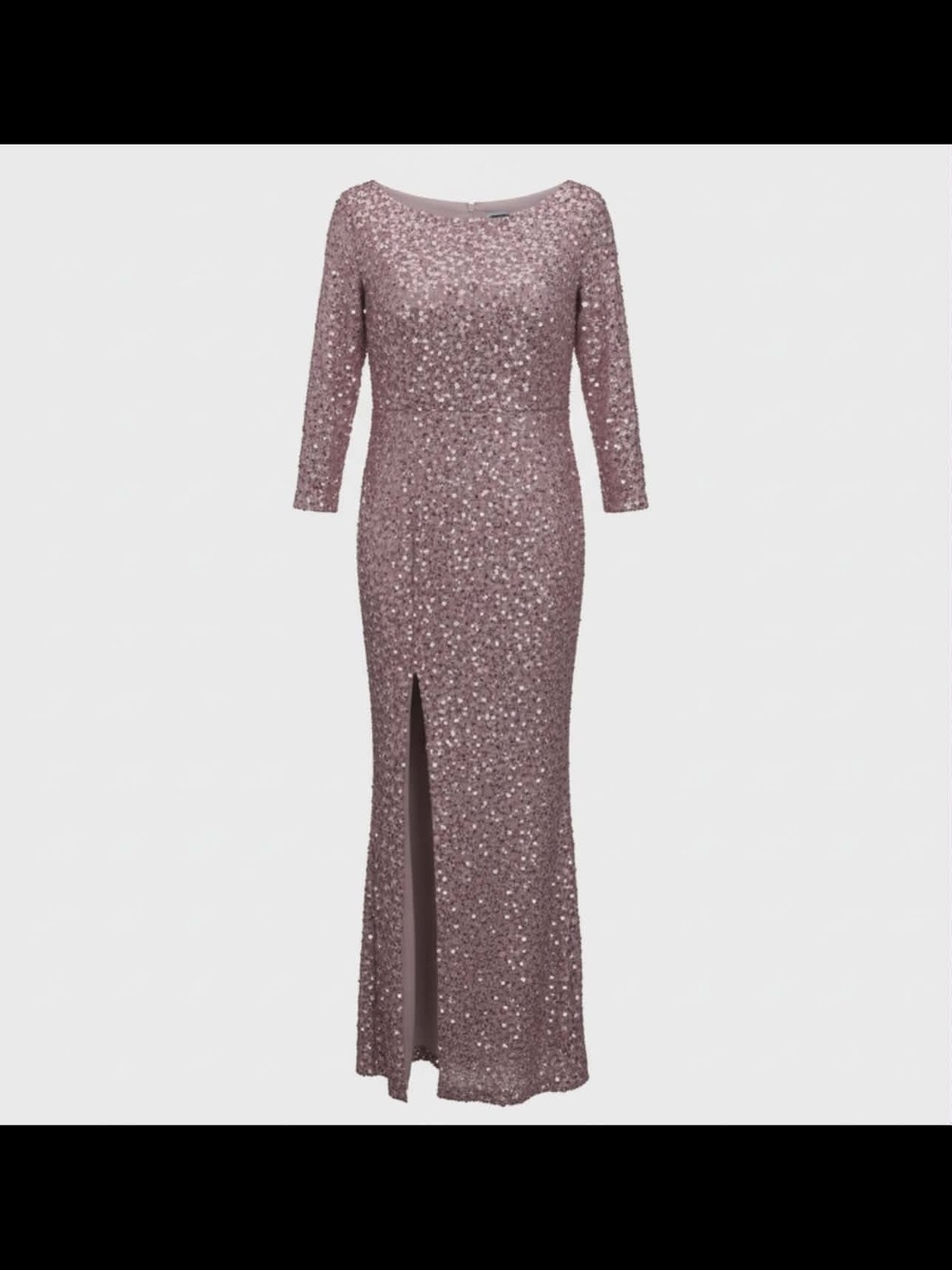 Sequin Long Sleeve Evening Gown in Dusty Rose